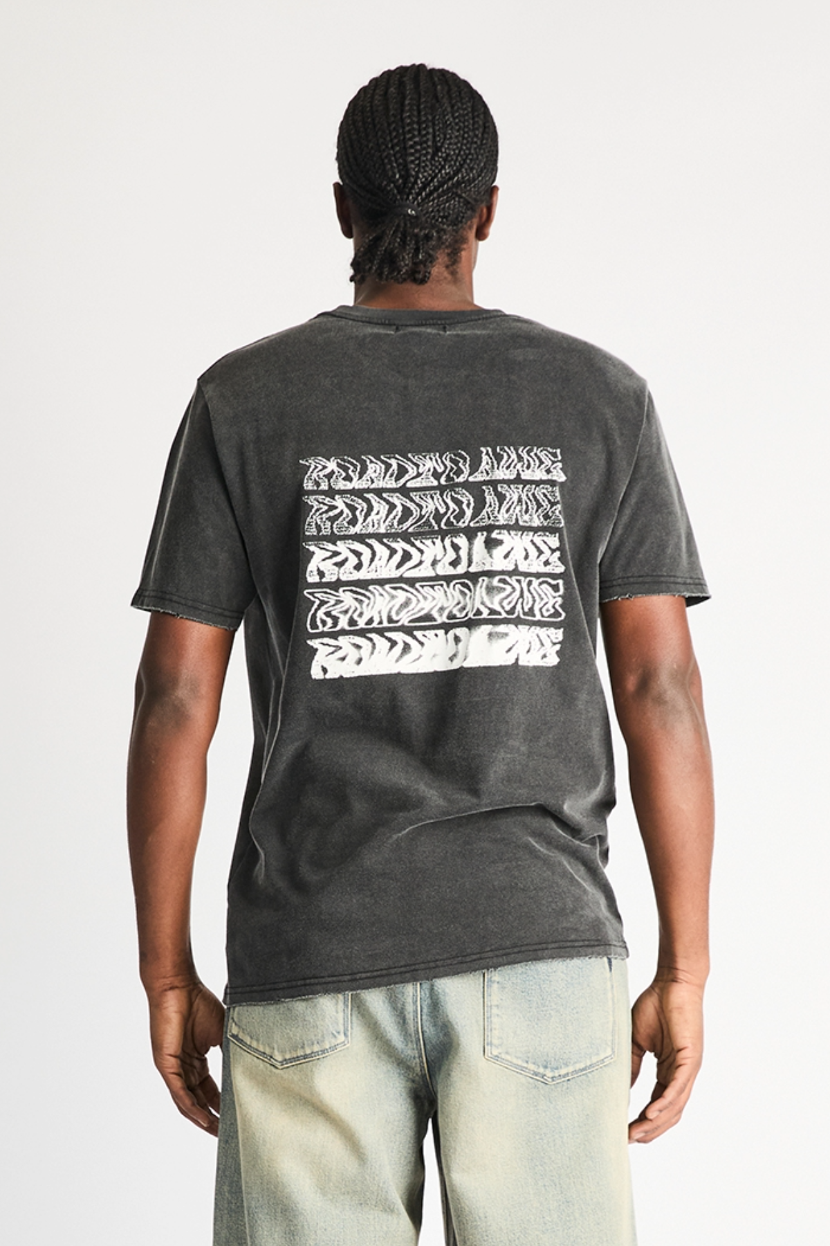 Black Cotton Liam Short Sleeve Graphic Tee - On Model Back View | RtA