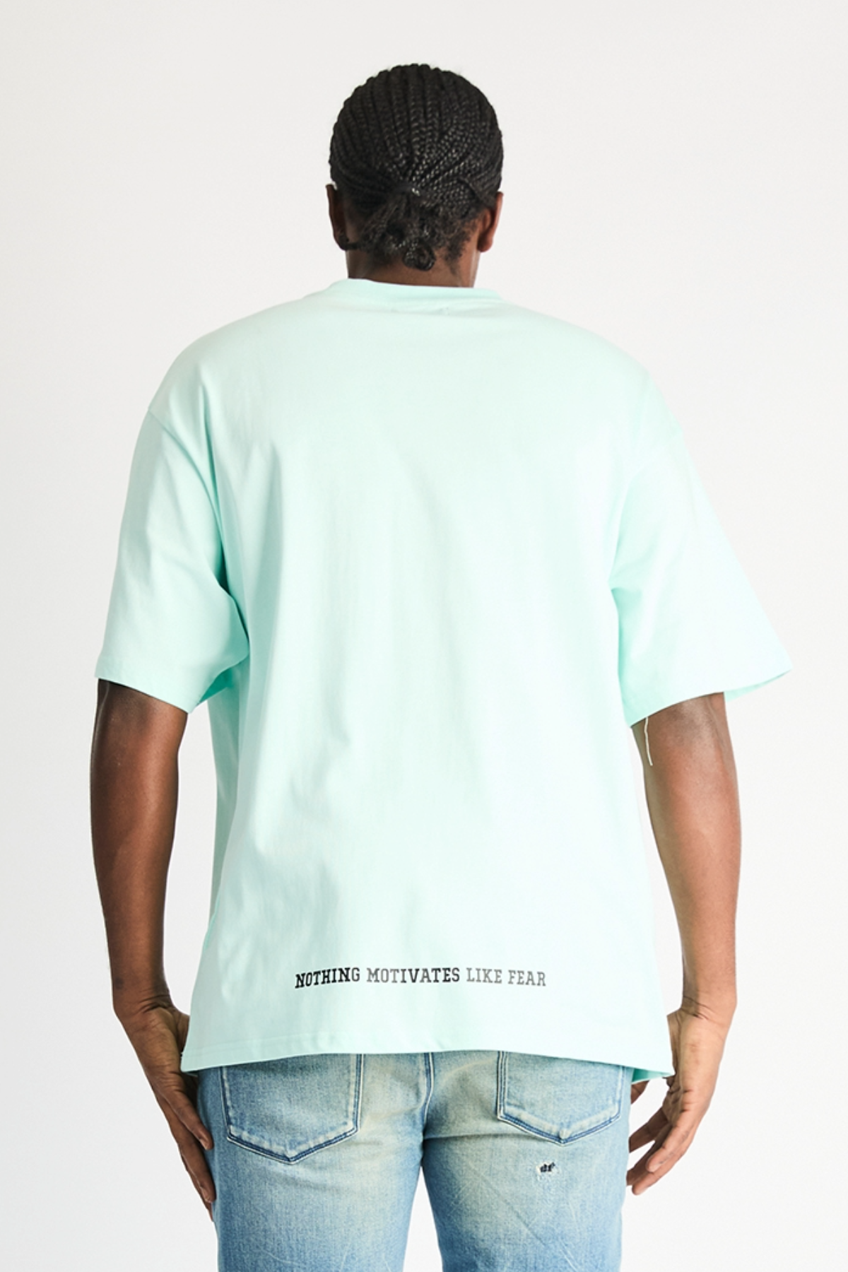 Turquoise Cotton Colin Oversized Tee Fear Graphic - On Model Back View | RTA