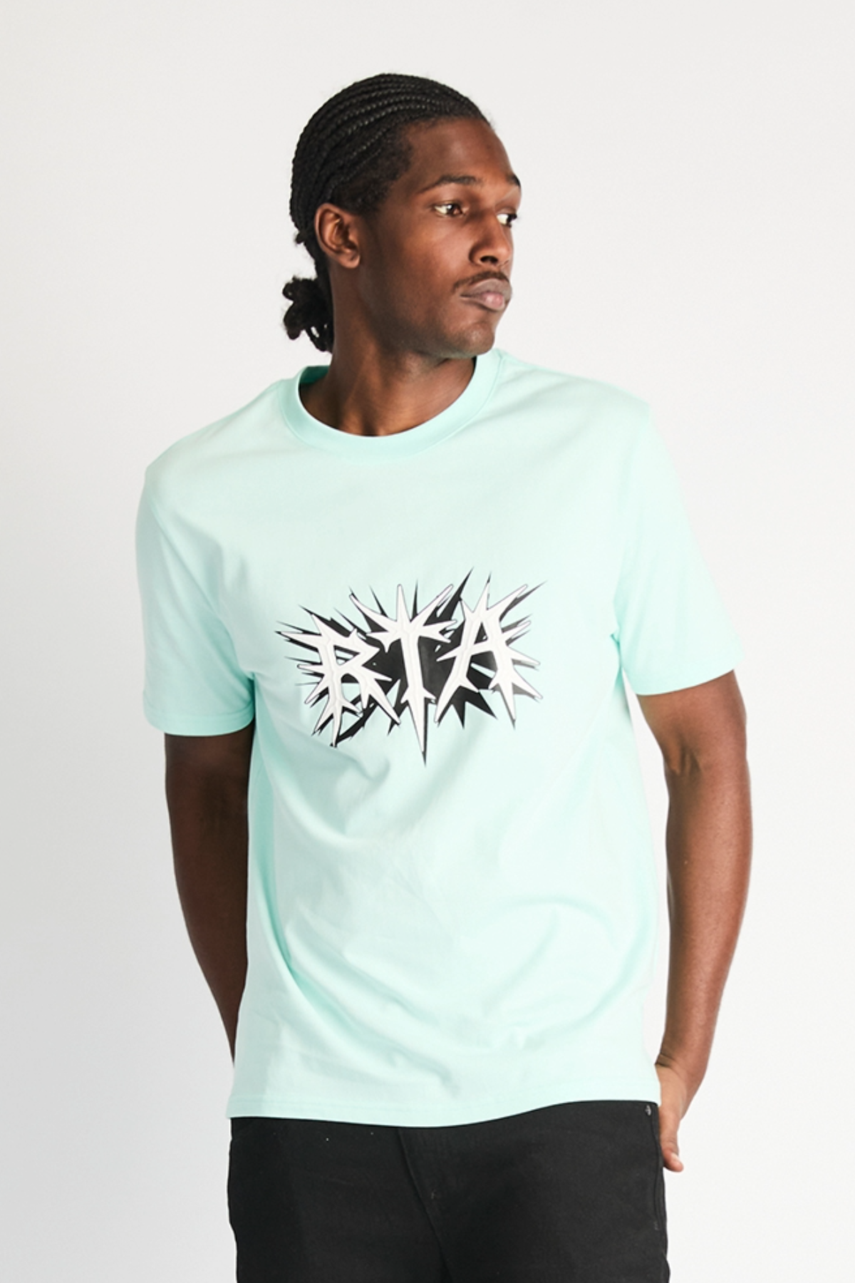 Turquoise Cotton Liam Spike Logo Tee - Model Front View | RTA