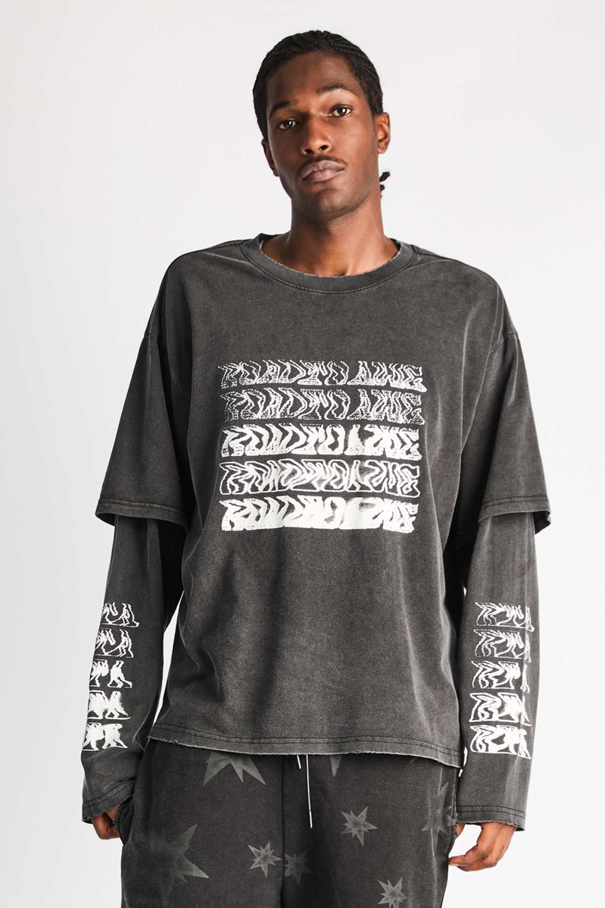 LORIS DOUBLE LAYERED LONG SLEEVE TEE | BLACK SMOKY RTA