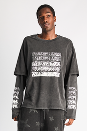 LORIS DOUBLE LAYERED LONG SLEEVE TEE | BLACK SMOKY RTA