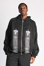 Black Paisley Zayden Windbreaker - Front View On Model | RtA