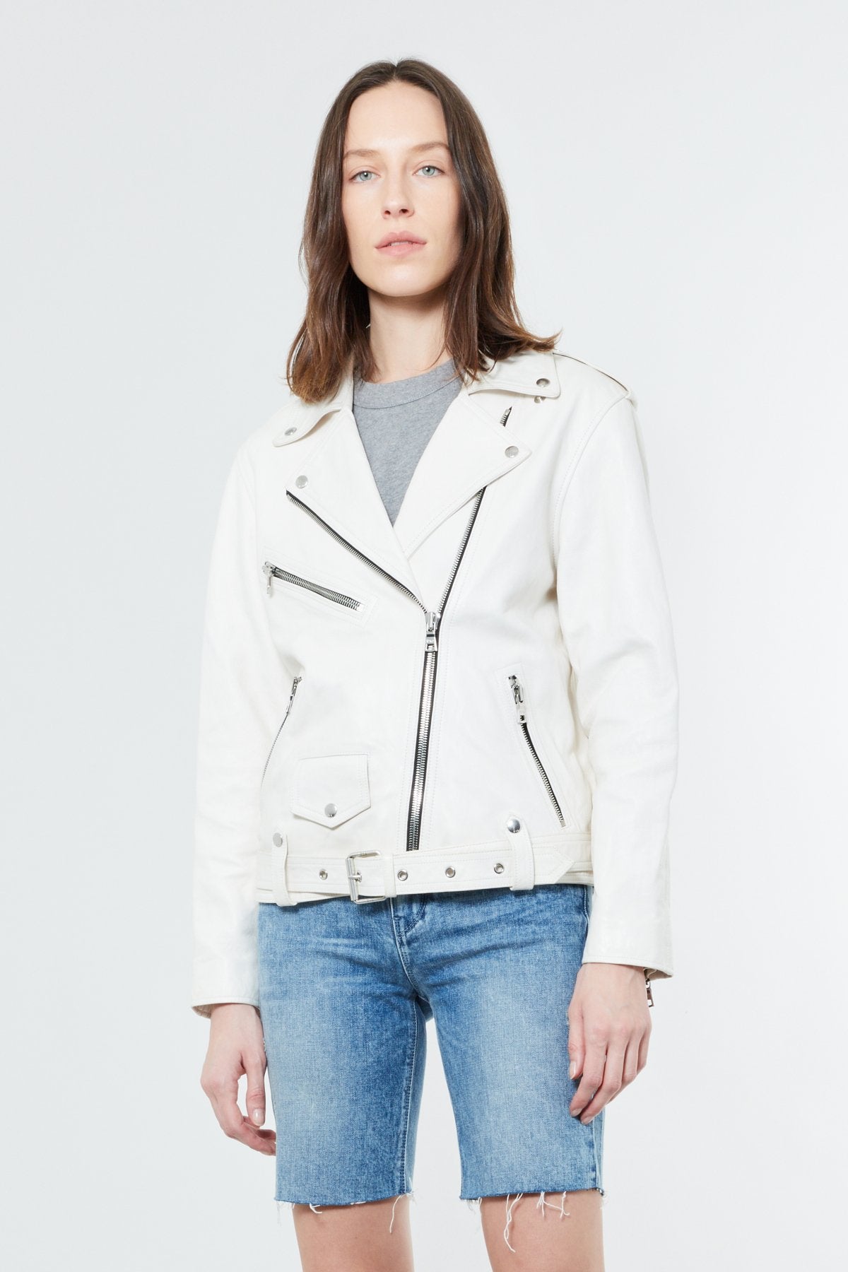 White Leather Biker Jacket
