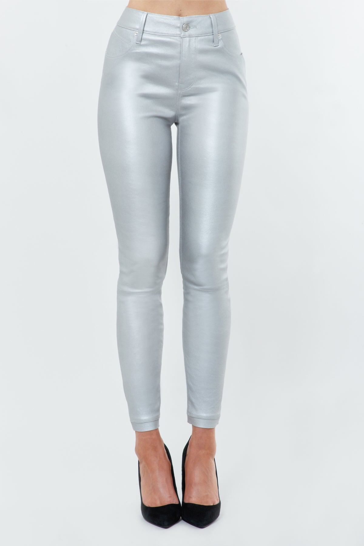 Matte Silver Leather Skinny Pant